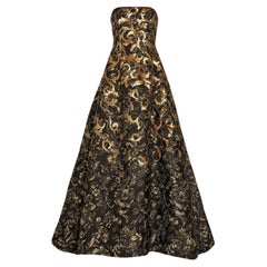 Retro Oscar de la Renta FW 2014 Runway Museum Red Carpet Black Gold Gown Dress L / XL