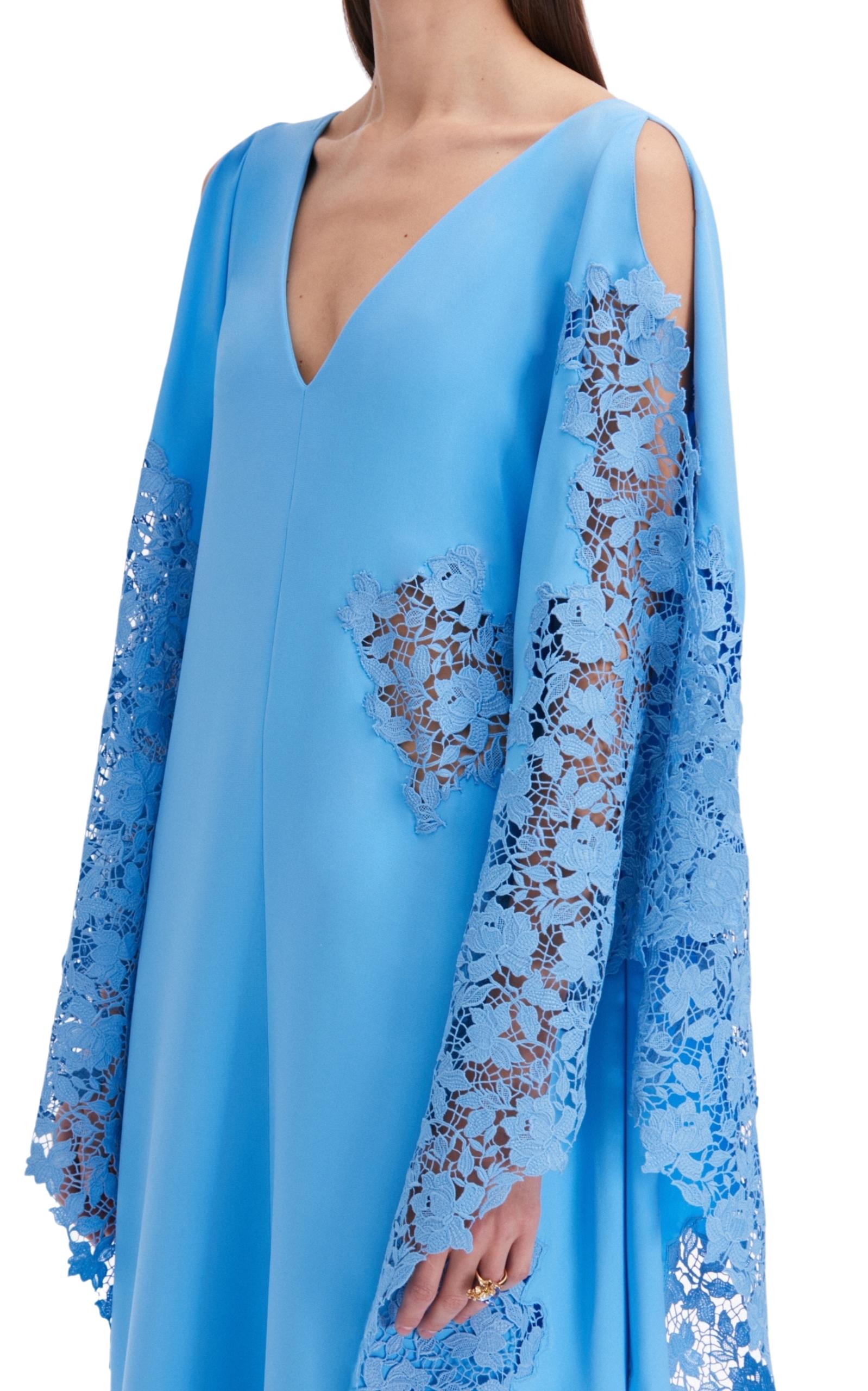 Oscar de la Renta Gardenia-Lace Silk-Georgette Caftan Gown Size M In New Condition For Sale In Brossard, QC