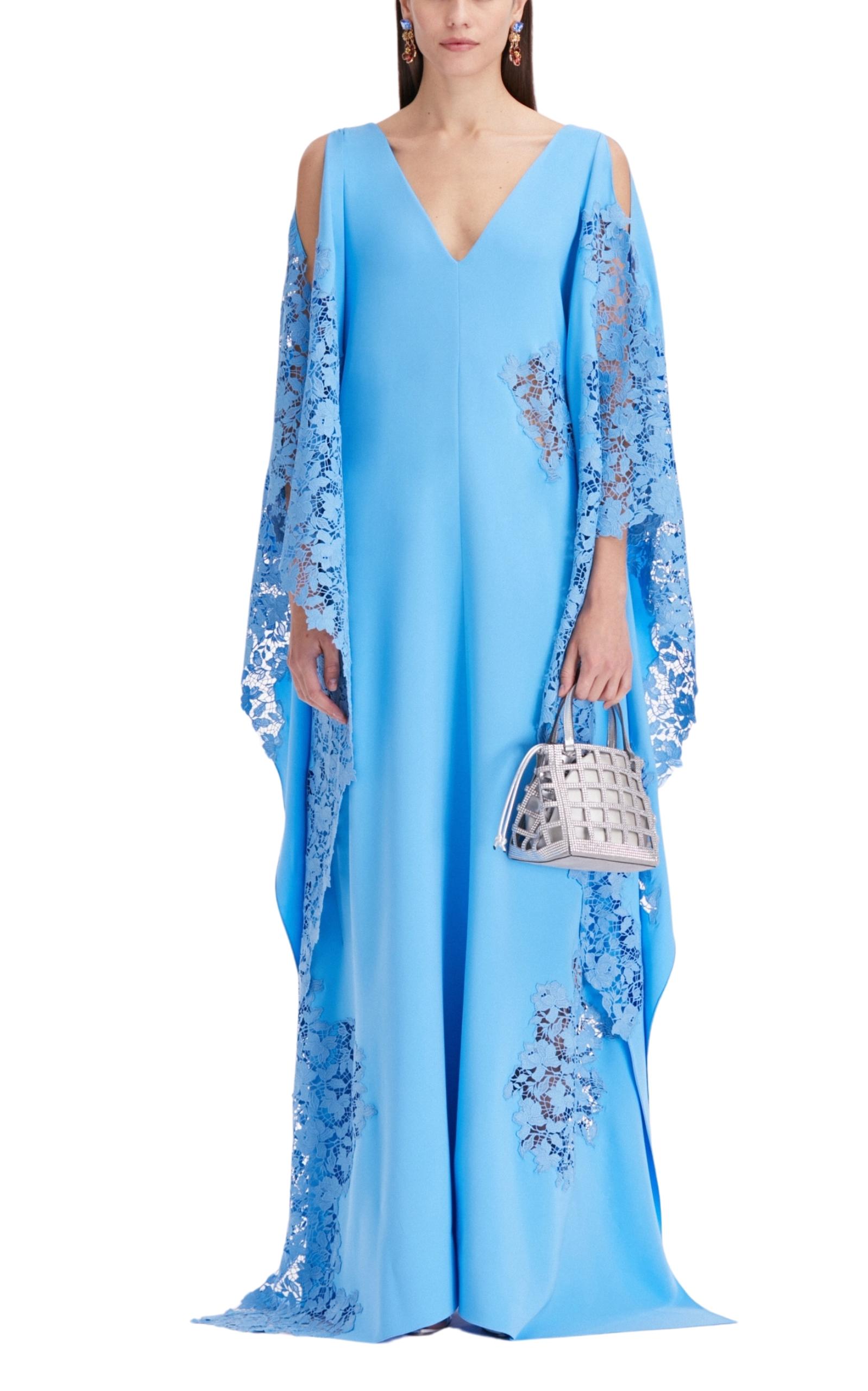 Women's Oscar de la Renta Gardenia-Lace Silk-Georgette Caftan Gown Size M For Sale