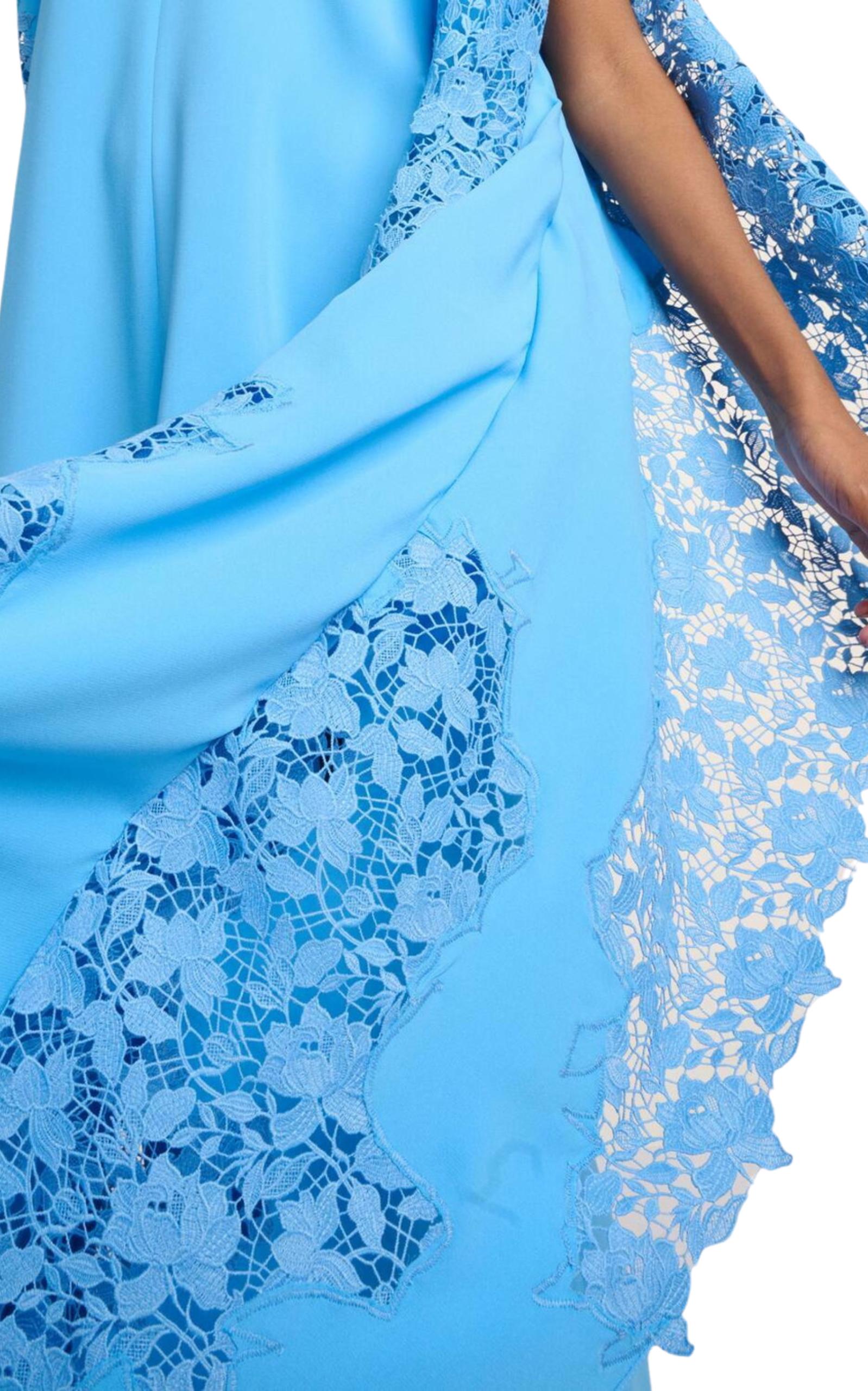 Oscar de la Renta Gardenia-Lace Silk-Georgette Caftan Gown Size M For Sale 2