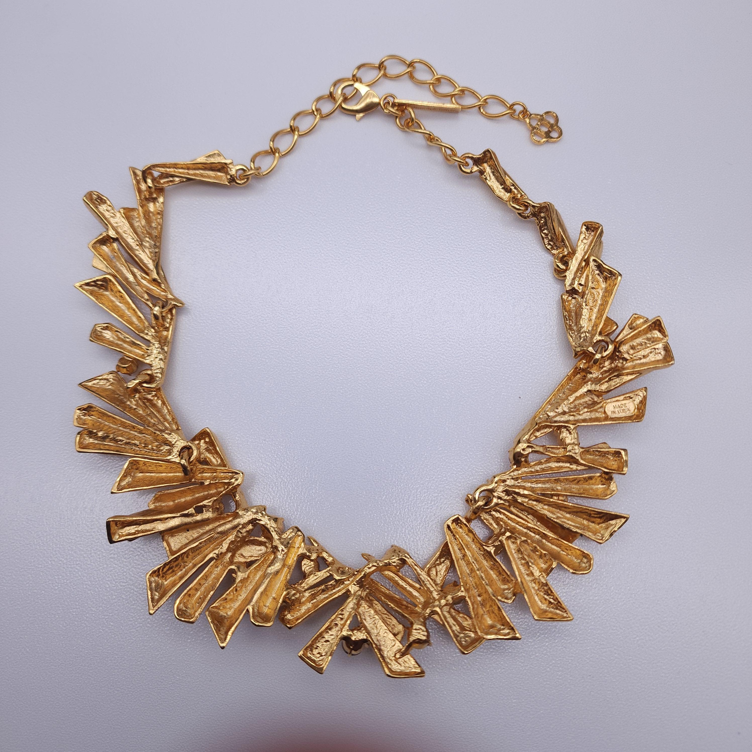 da uomo o donna Oscar De La Renta - Collana a maglie geometriche astratte con cristalli, oro in vendita
