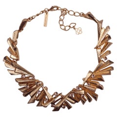 Oscar de la Renta Geometric Abstract Statement Link Necklace with Crystals, Gold
