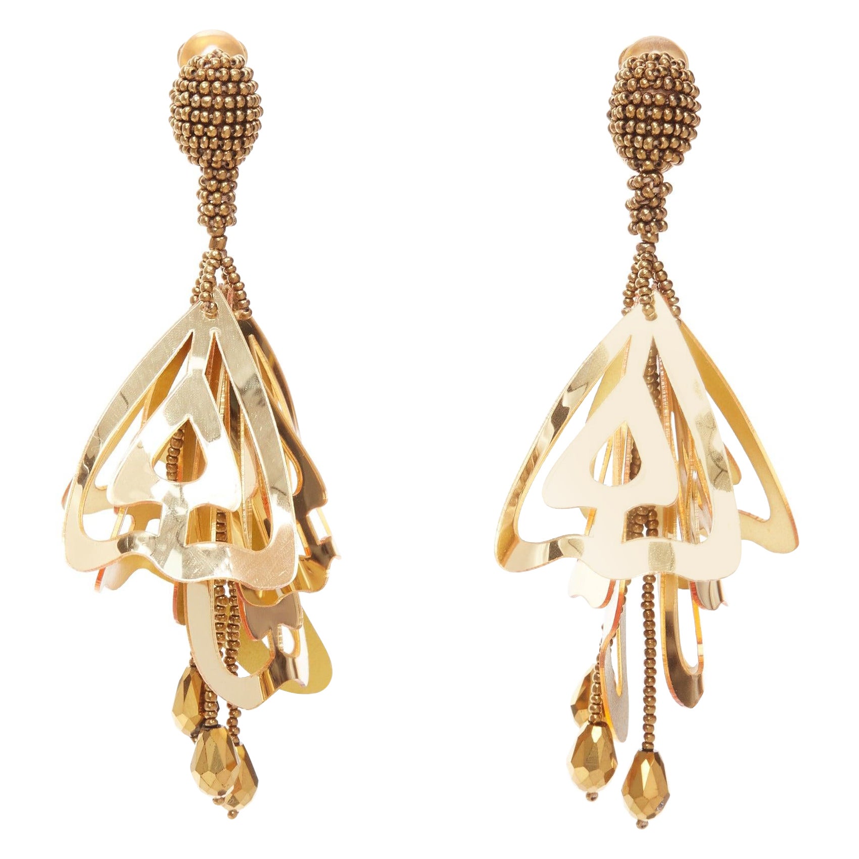 Oscar De La Renta - Boucles d'oreilles clip en acrylique doré avec pétales et perles florales