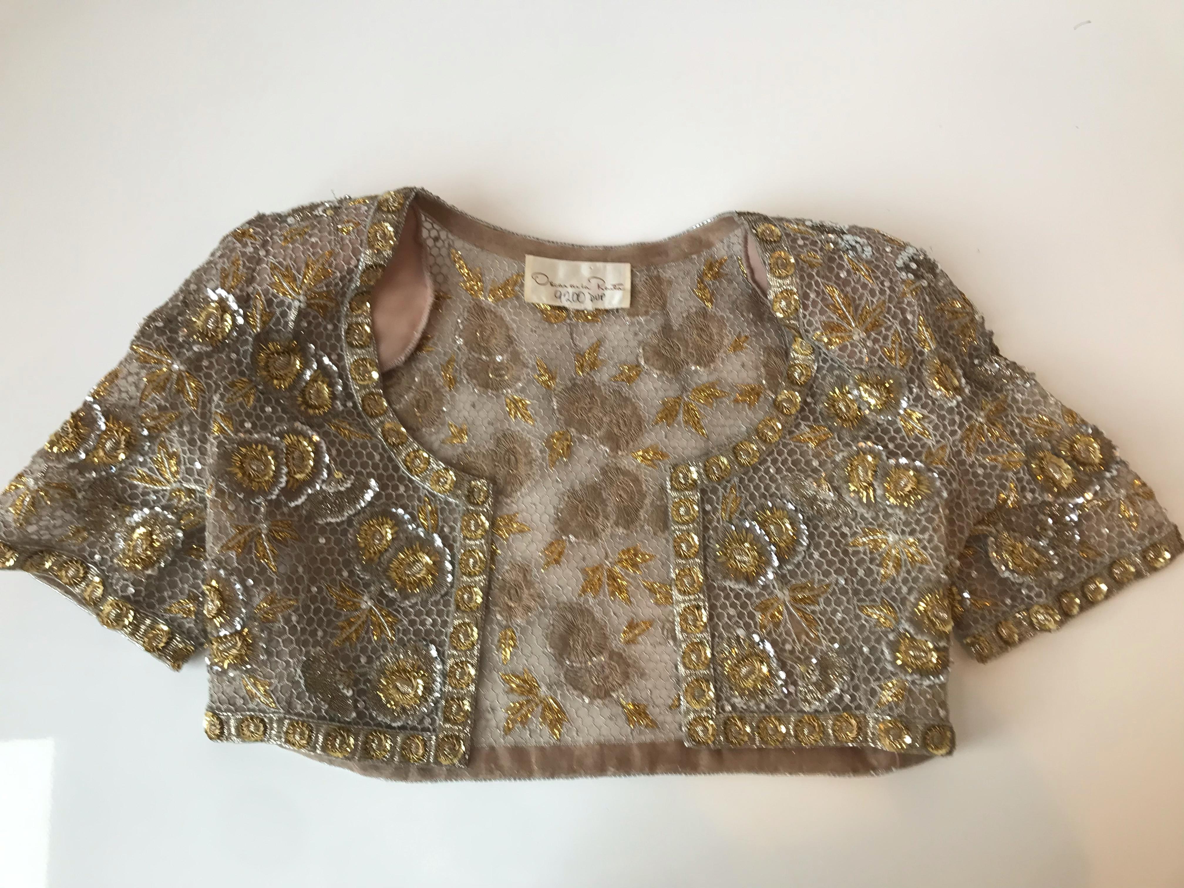 Oscar De La Renta Gold and Silver Beaded and Embroidered Bolero For Sale 2