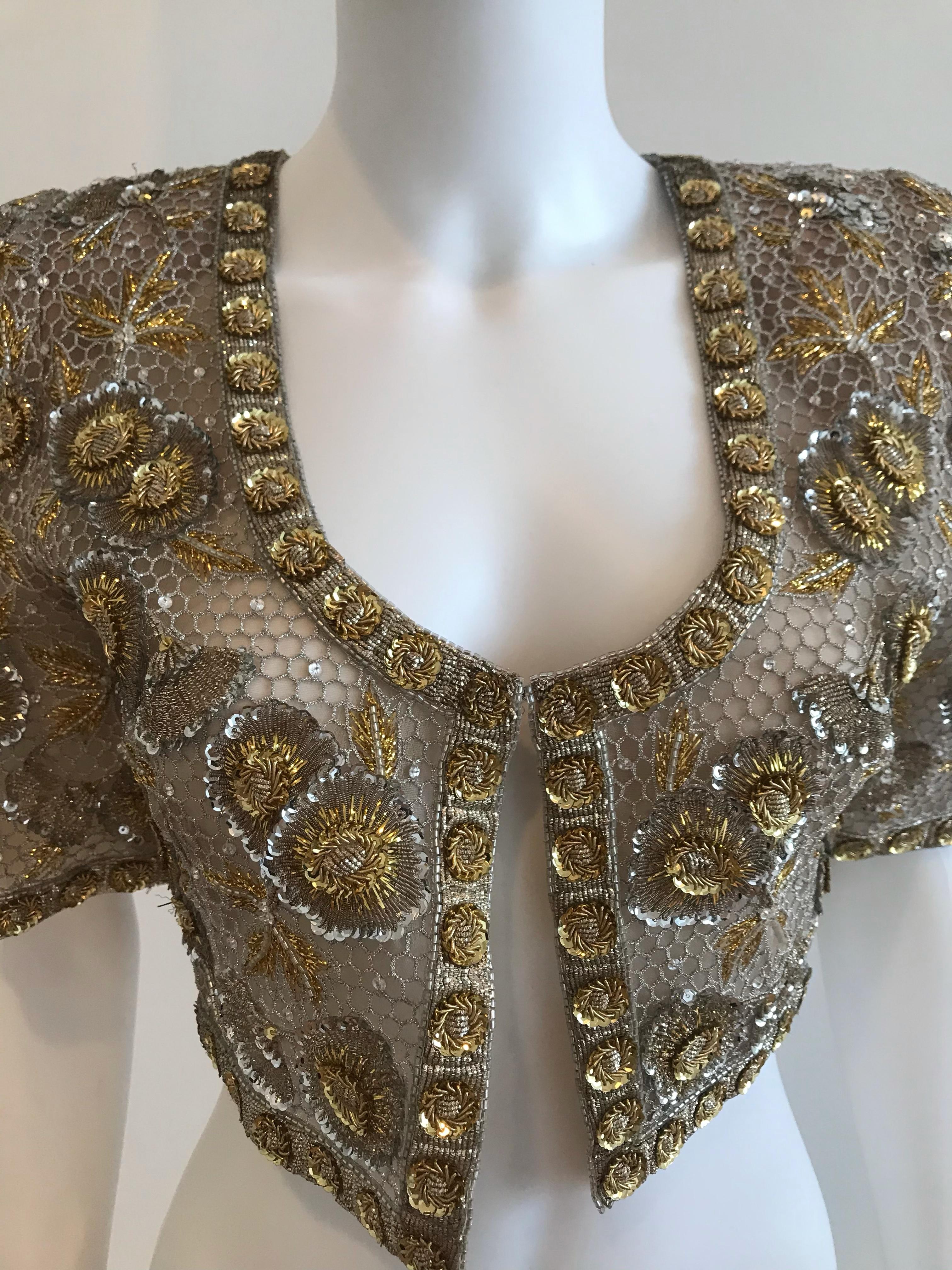 Black Oscar De La Renta Gold and Silver Beaded and Embroidered Bolero For Sale