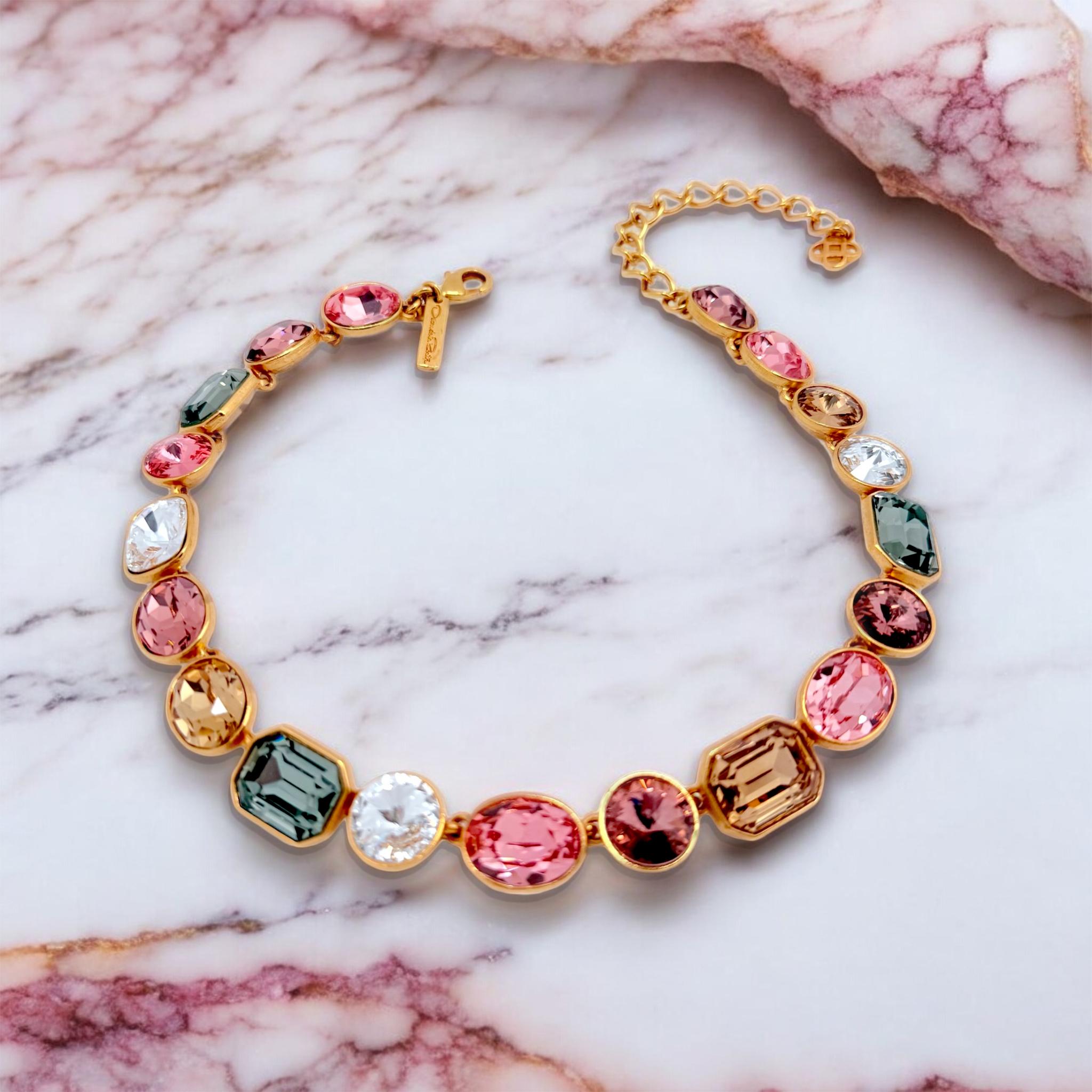 Oscar De La Renta Gold Österreichisches Kristall Multi-Color Sherbet Statement-Halskette für Damen oder Herren im Angebot