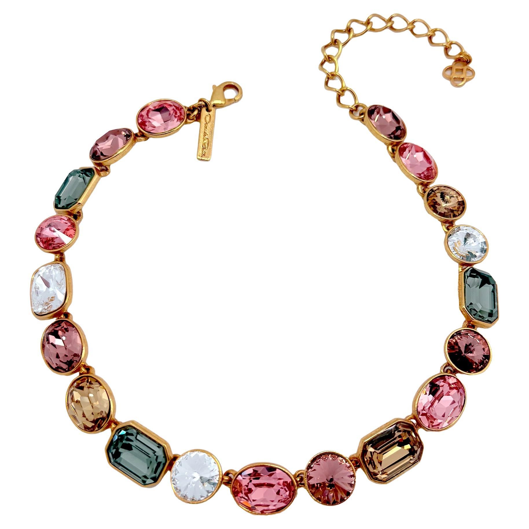 Oscar De La Renta Gold Österreichisches Kristall Multi-Color Sherbet Statement-Halskette im Angebot