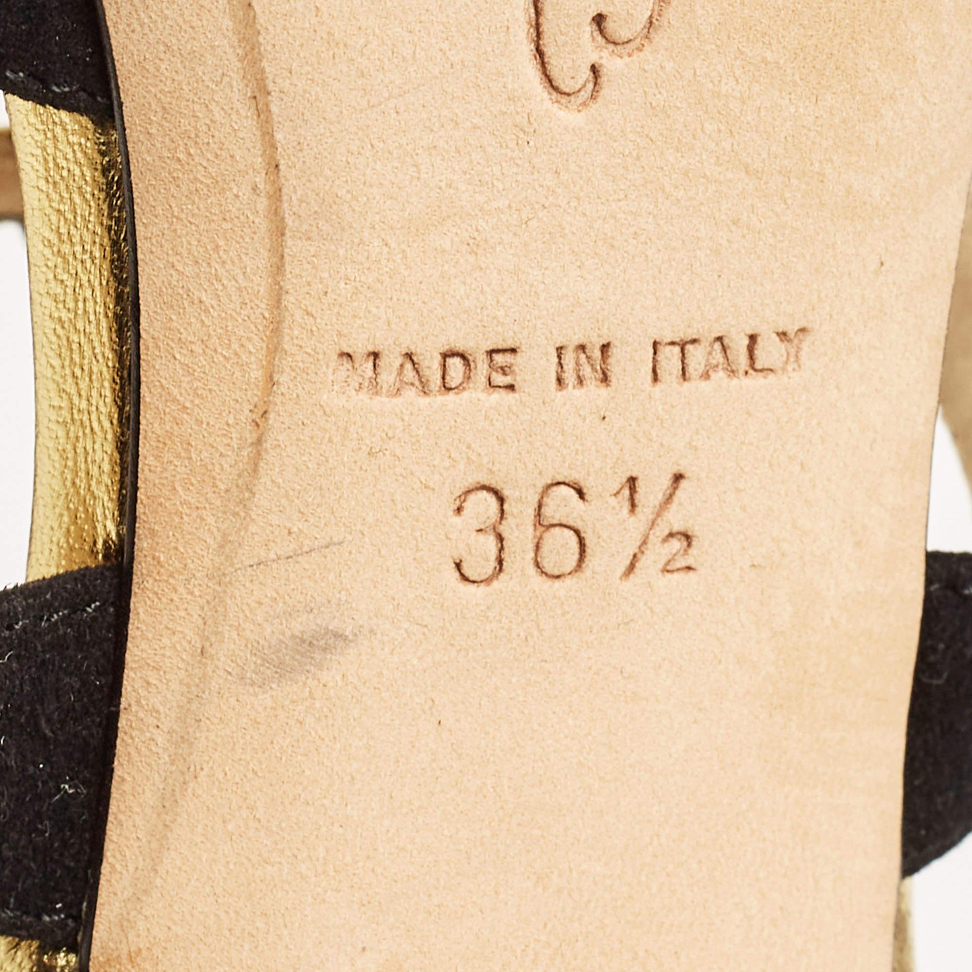 Oscar De La Renta - Sandales à lanières en cuir et daim or/noir - Taille 36,5 en vente 3