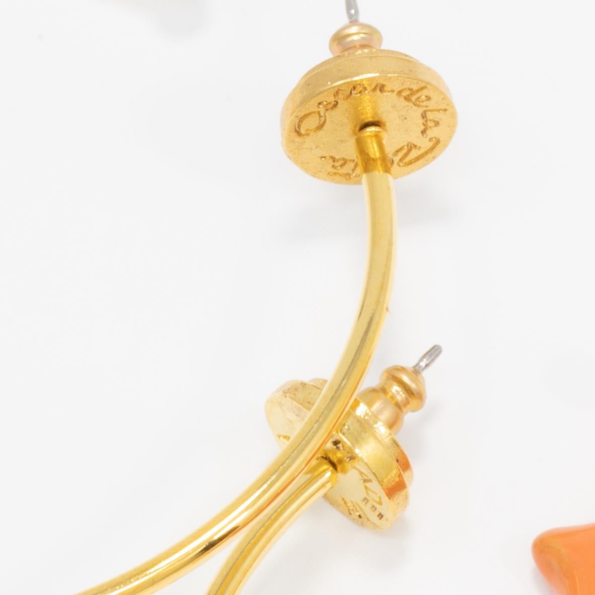 Women's Oscar de la Renta Gold Coral and Pearl Dangle Hoop Earrings, Contemporary For Sale