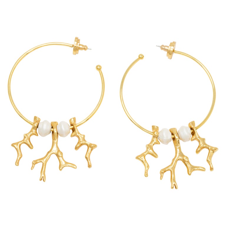 Boucles D'Oreilles Oscar De La Renta - Motif Corail à Cristaux Multicolores Plaqué Or | Neuf Sans Emballage