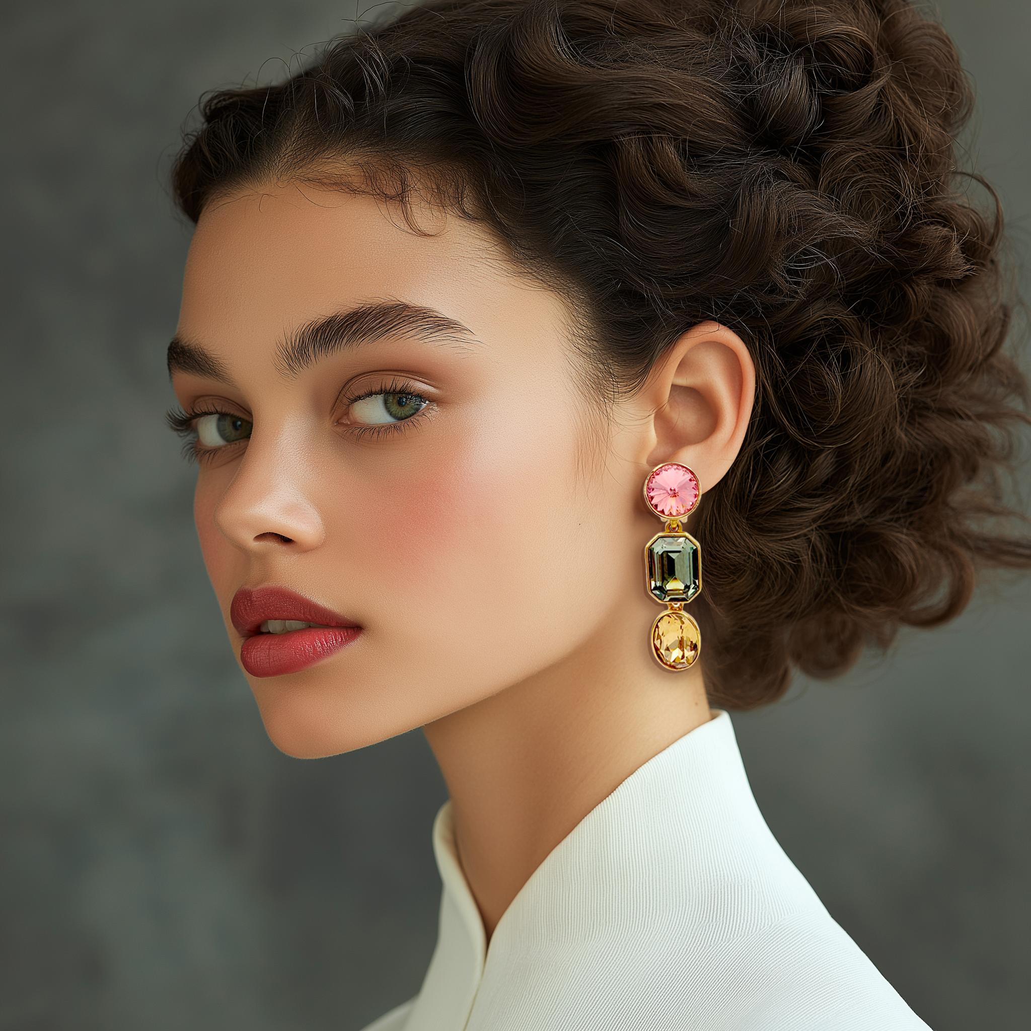 da uomo o donna Oscar De La Renta Orecchini a Clip con Cristallo d'Oro Padparadscha Verde in vendita