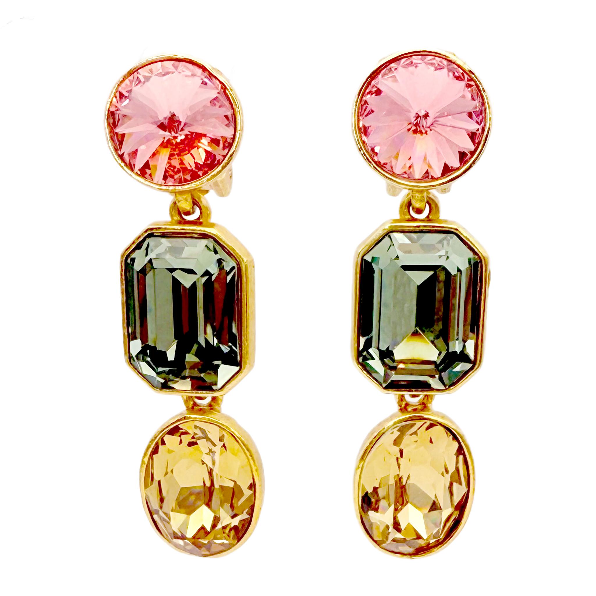 Oscar De La Renta Orecchini a Clip con Cristallo d'Oro Padparadscha Verde in vendita 1