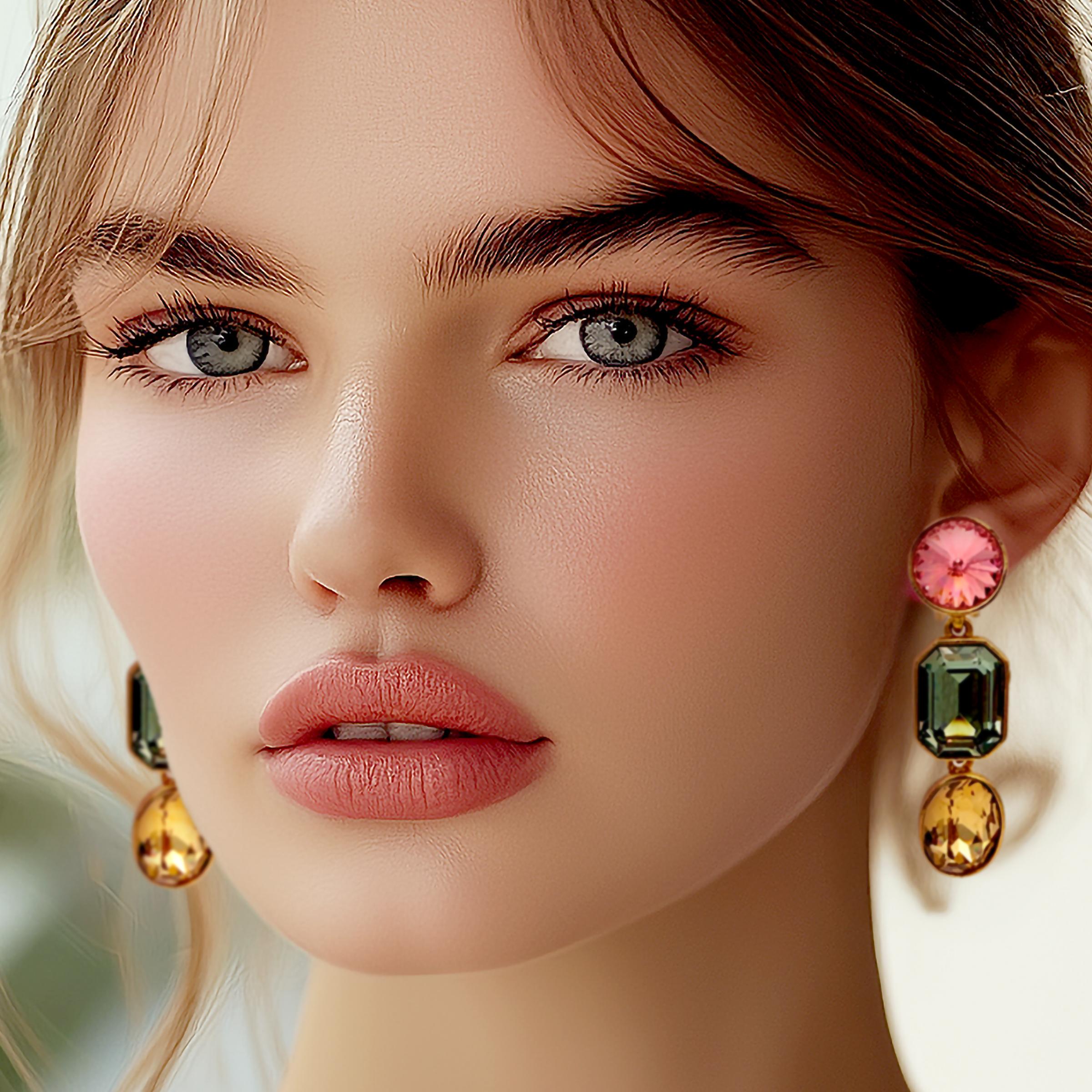 Oscar De La Renta Orecchini a Clip con Cristallo d'Oro Padparadscha Verde in vendita 2