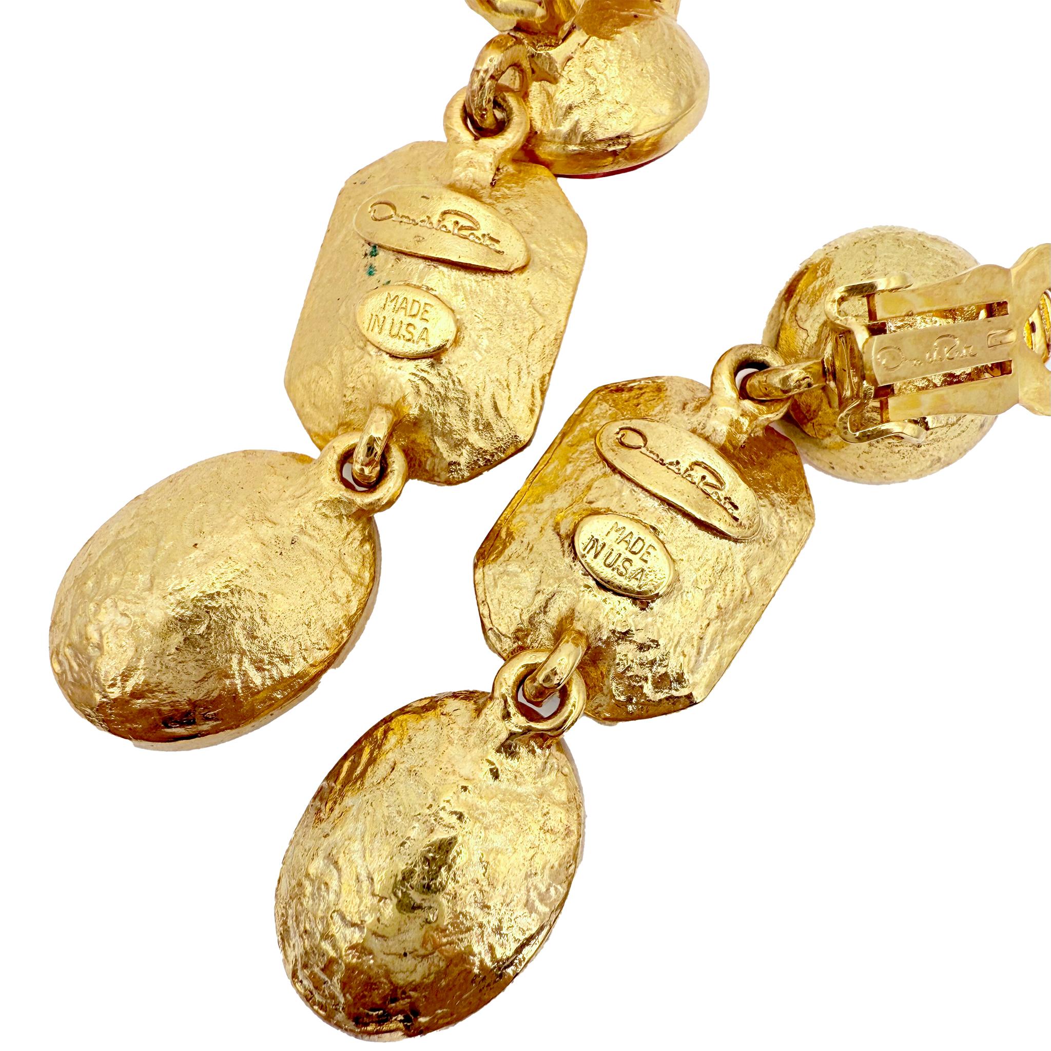Oscar De La Renta Orecchini a Clip con Cristallo d'Oro Padparadscha Verde in vendita 3