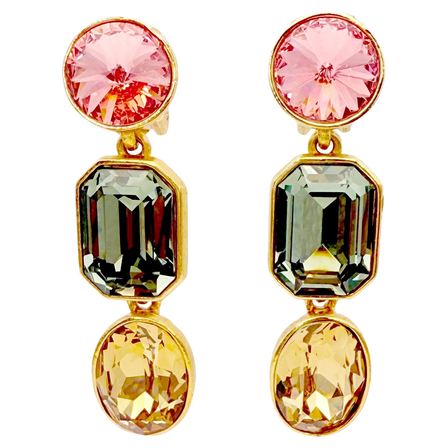 Oscar De La Renta Orecchini a Clip con Cristallo d'Oro Padparadscha Verde in vendita