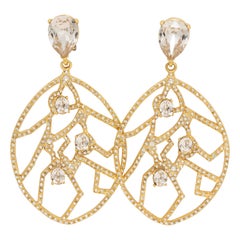 Oscar de la Renta Gold Crystal Dangling Statement Clip On Earrings