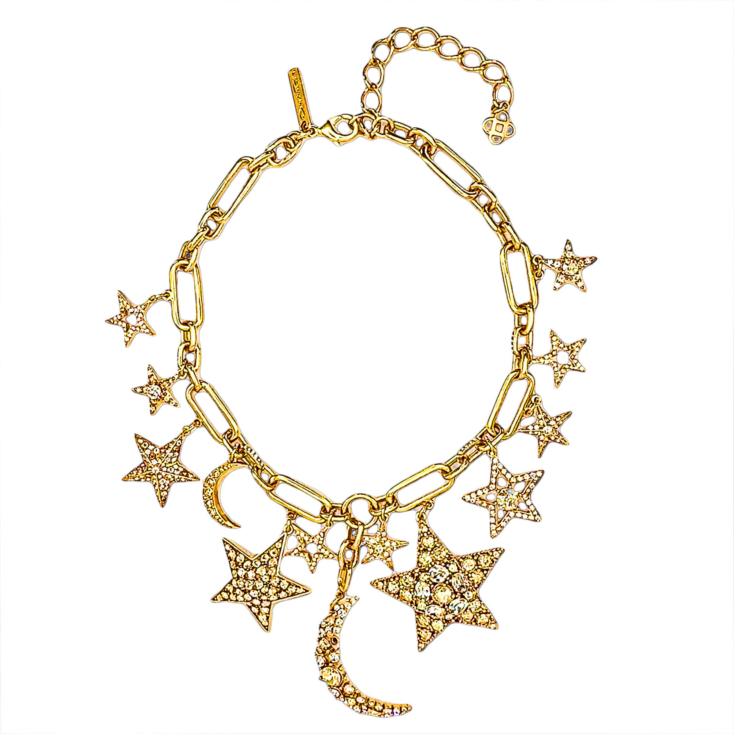 Oscar De La Renta - Collana con cristalli d'oro, stella e luna, charme celestiale in vendita 2