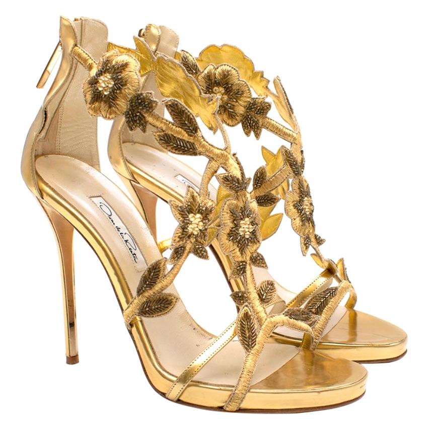 Oscar de la Renta Gold Embellished Heels 40