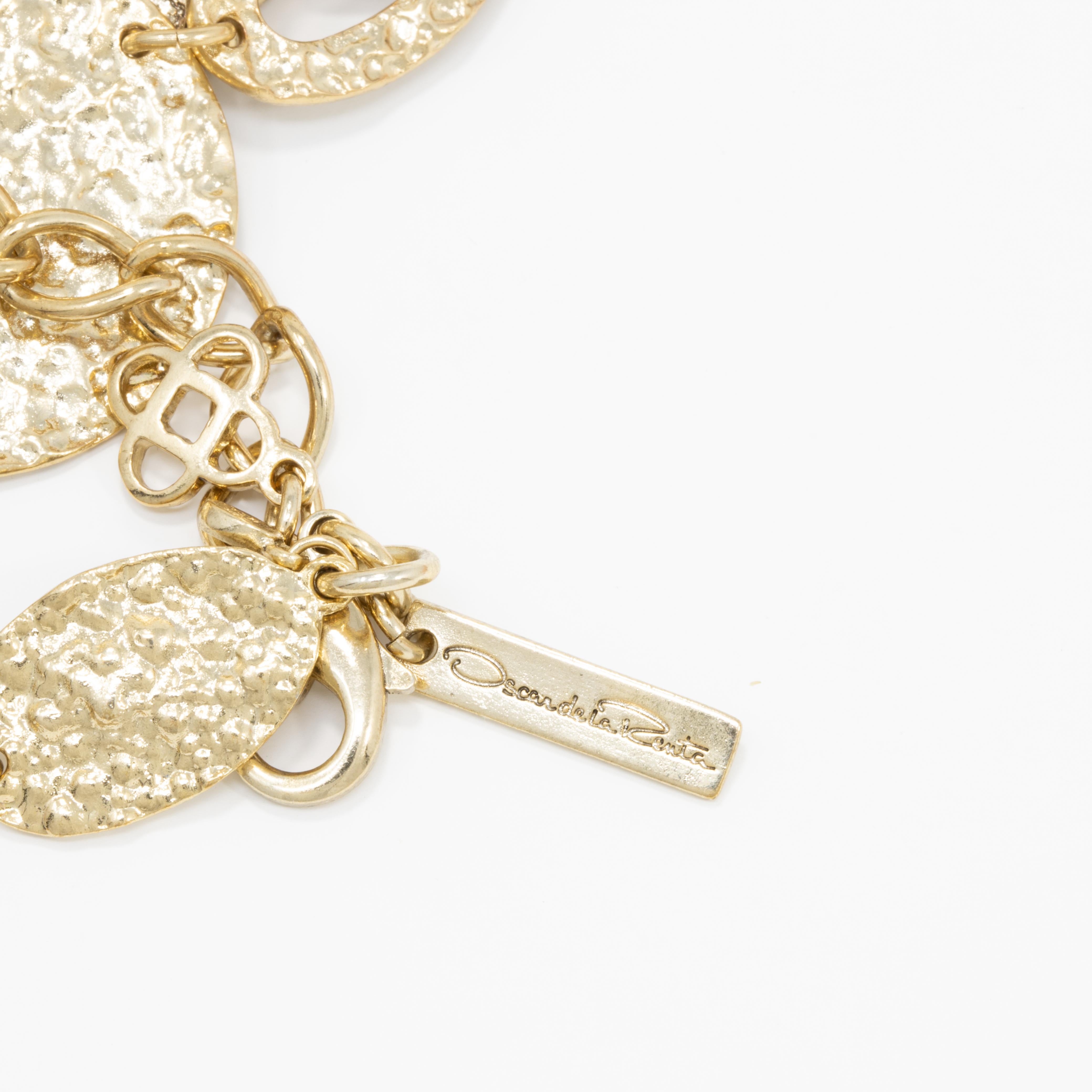 Women's Oscar de la Renta Gold Hammered Disc Link Multi Strand Necklace, Contemporary