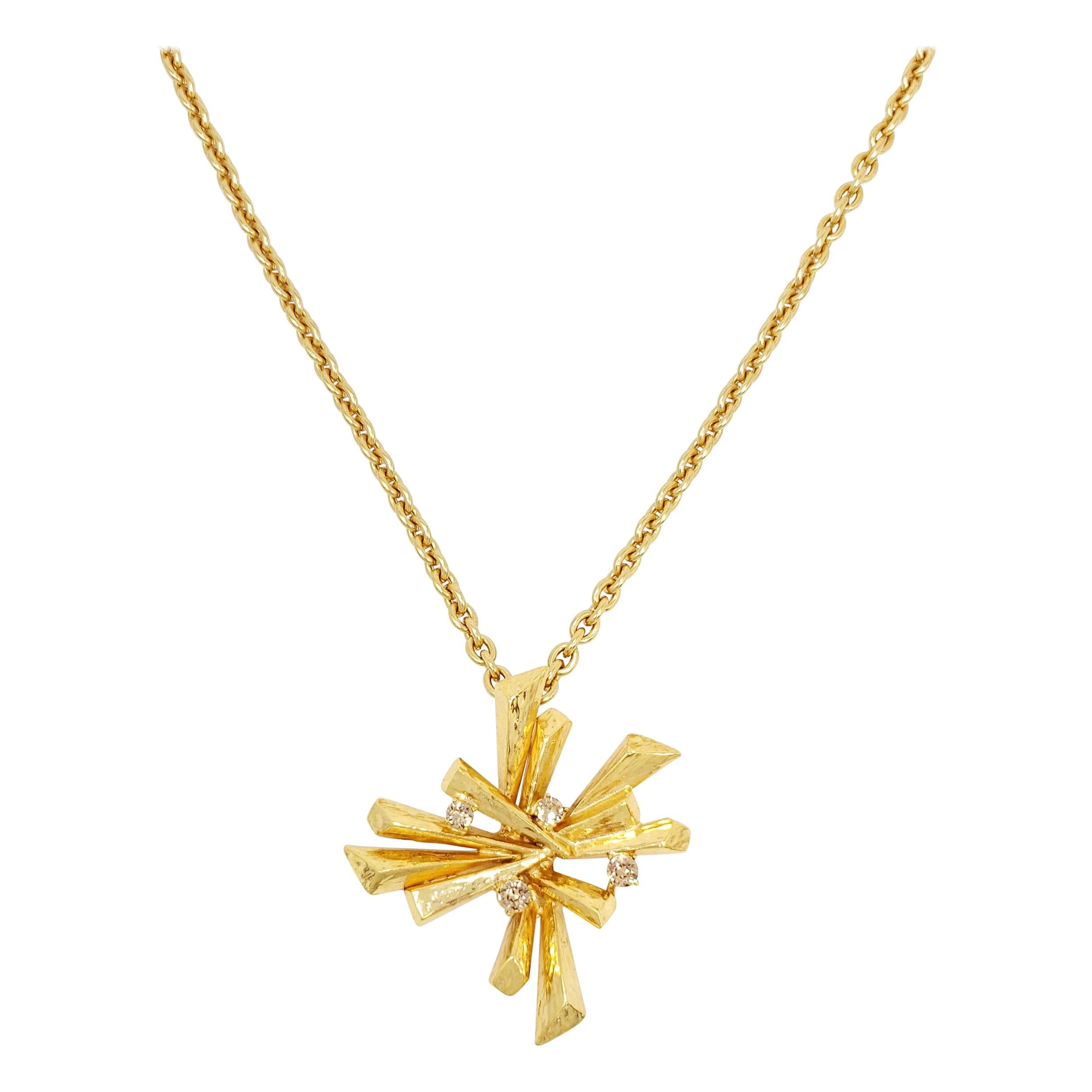 Oscar de la Renta Gold Jeweled Abstract Pendant Long Chain Necklace For Sale