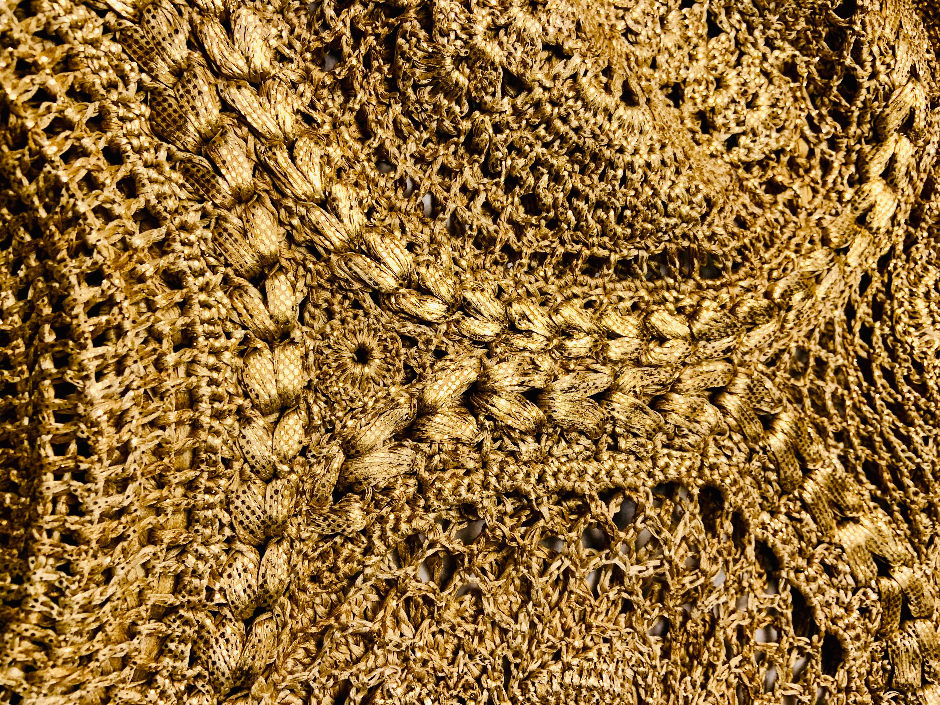 Oscar de la Renta Gold Lacquered Hand Crocheted Silk Tunic with Original Tags  For Sale 4