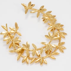 Oscar de la Renta Gold Large Leaf Hoop Earrings, Contemporary