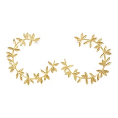 Antique Oscar de la Renta Gold Large Leaf Hoop Earrings, Contemporary