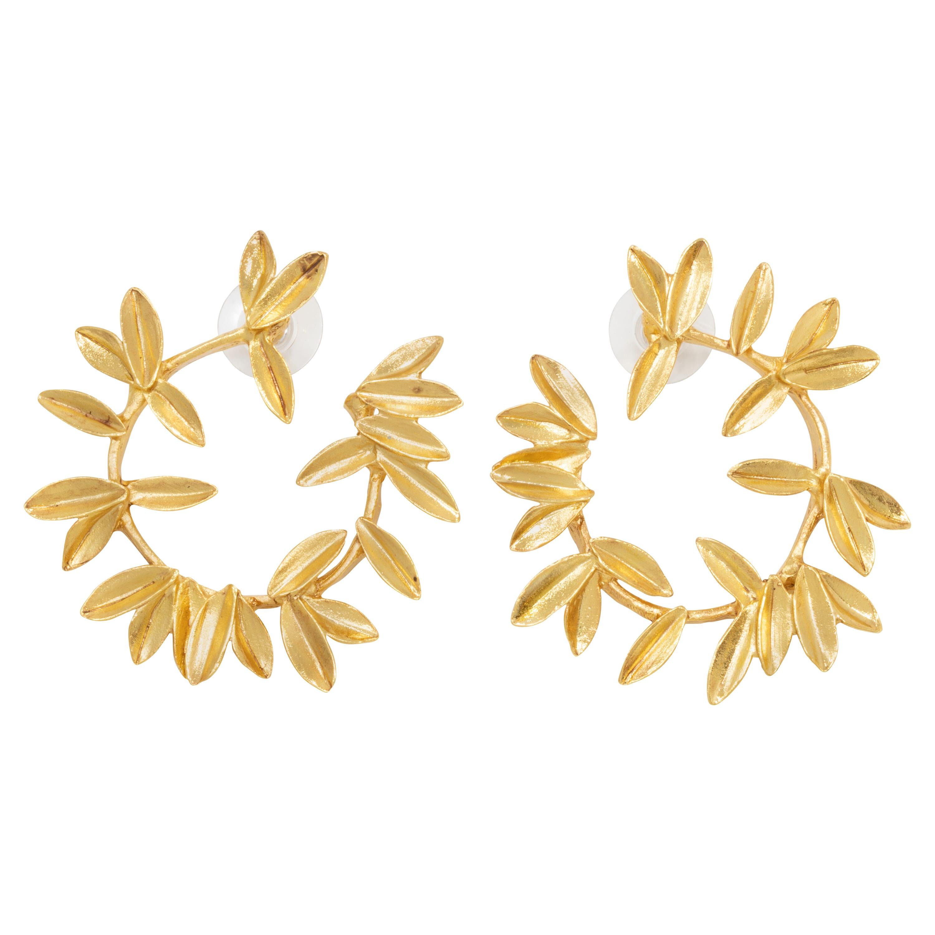 Oscar de la Renta Gold Leaf Hoop Earrings, Contemporary