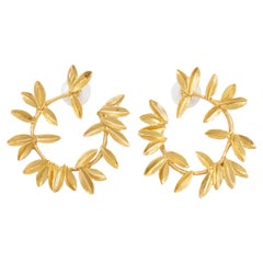 Oscar de la Renta Gold Leaf Hoop Earrings, Contemporary