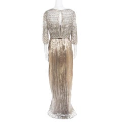 Oscar De La Renta Gold Lurex Pleated Strapless Dress and Textured Jacket Set L