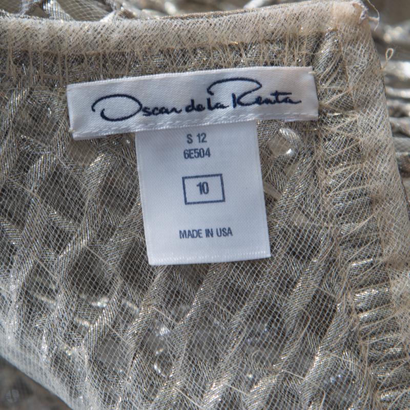 Oscar De La Renta Gold Lurex Pleated Strapless Dress and Textured Jacket Set L 4