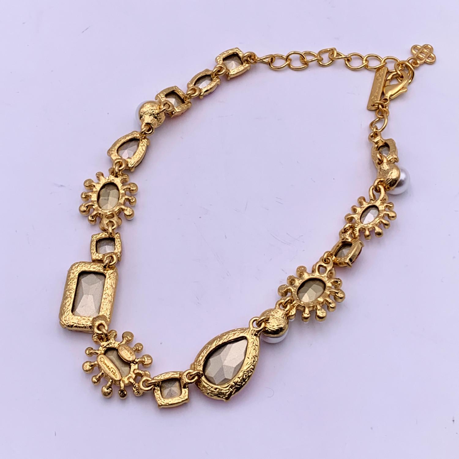  Oscar De La Renta Gold Metal Multicolor Crystal Statement Necklace 2