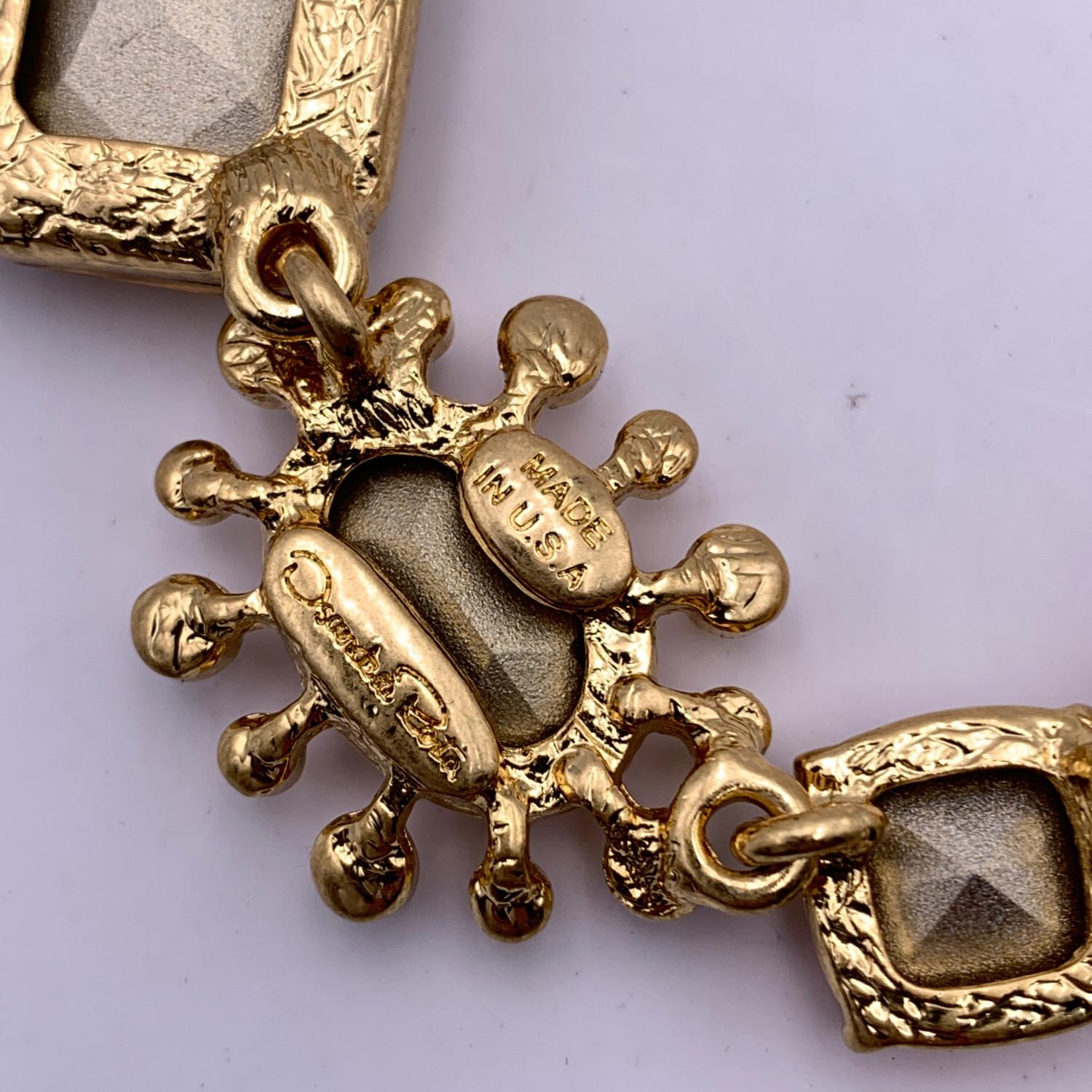  Oscar De La Renta Gold Metal Multicolor Crystal Statement Necklace 3