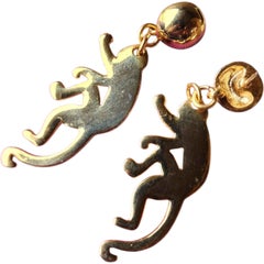 Oscar de la Renta Gold Monkey Silhouette Drop Earrings Signed, Made in USA
