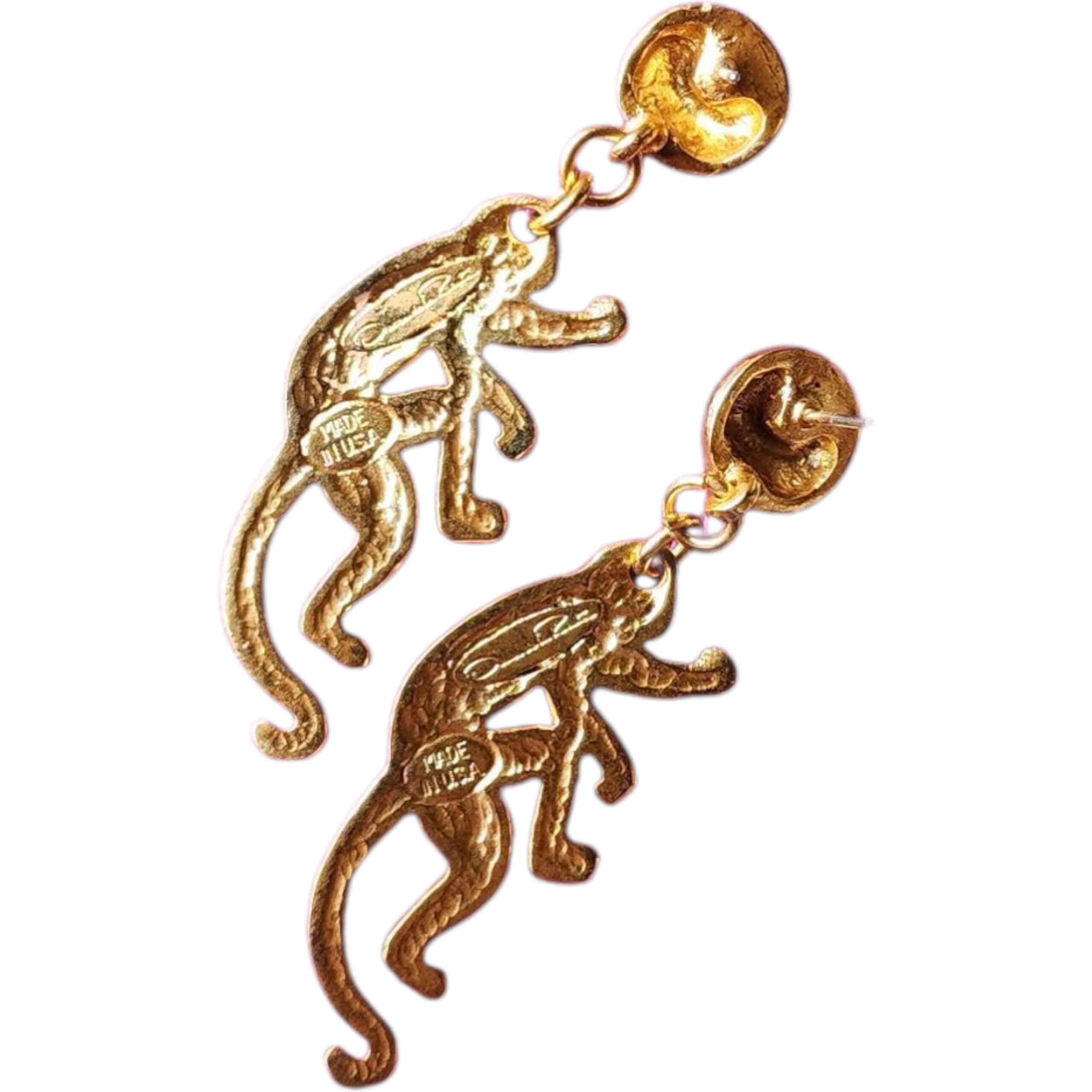 Artigiano Oscar De La Renta - Orecchini pendenti in oro con silhouette di scimmia firmati, Made in USA in vendita