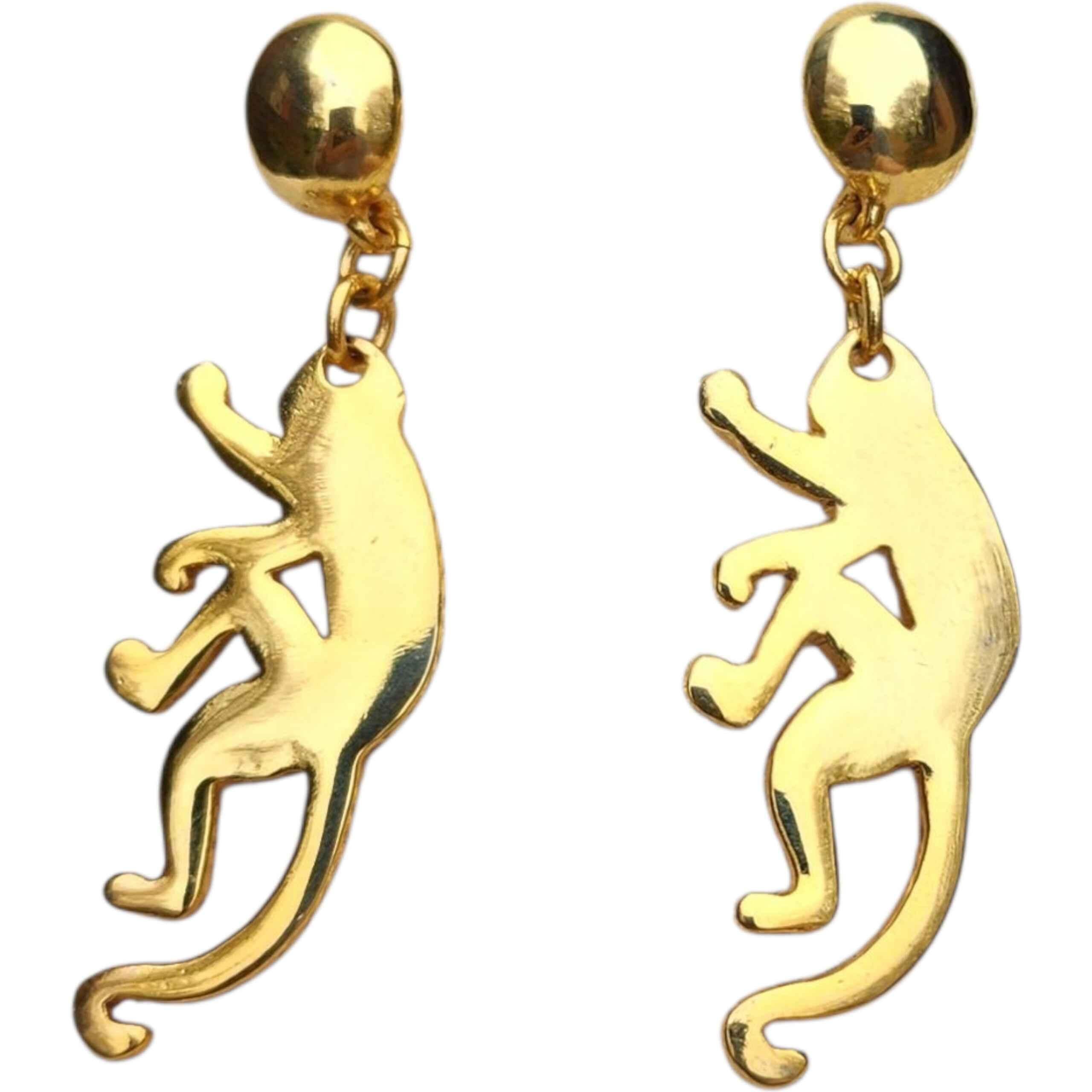 Cabochon Oscar De La Renta - Orecchini pendenti in oro con silhouette di scimmia firmati, Made in USA in vendita