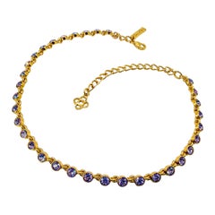 Oscar De La Renta Gold Plate Violet Tanzanite Swarovski Crystal Tennis Necklace