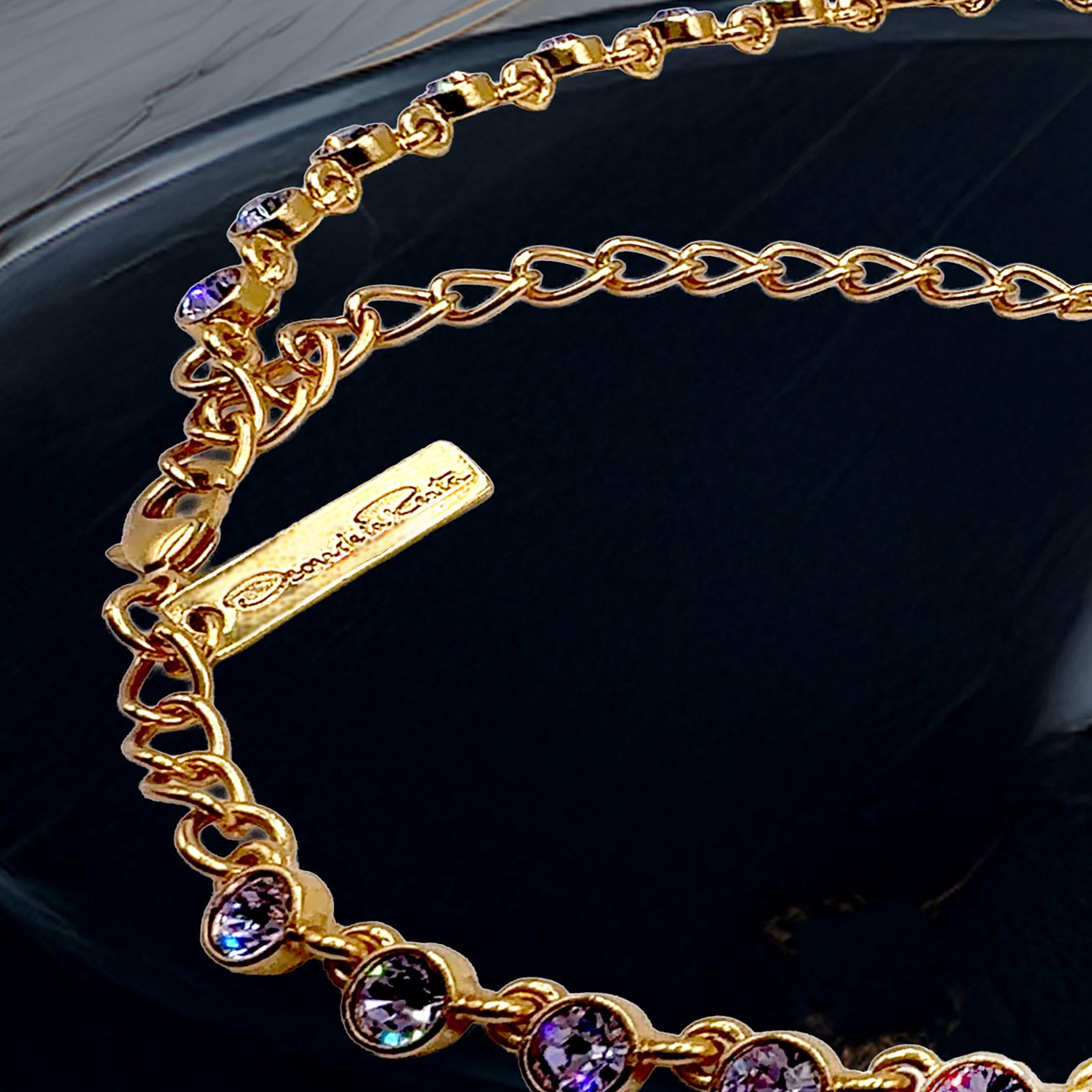 Donna Oscar De La Renta - Collana tennis in oro con tanzanite viola e cristalli Swarovski in vendita