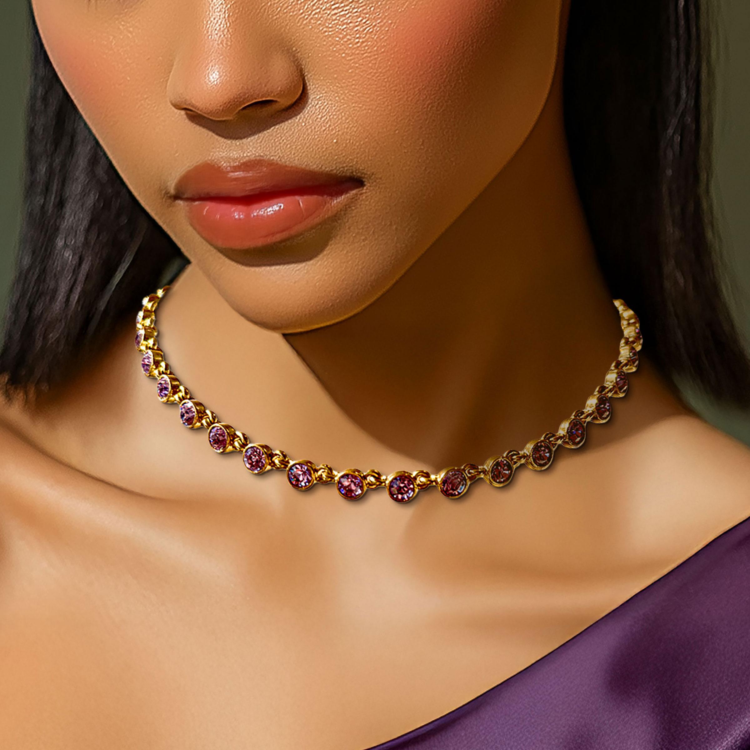 Oscar De La Renta - Collana tennis in oro con tanzanite viola e cristalli Swarovski in vendita 1