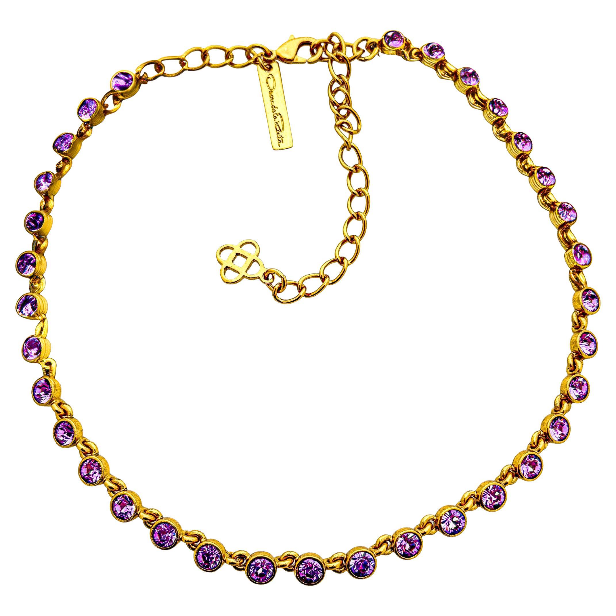 Oscar De La Renta - Collana tennis in oro con tanzanite viola e cristalli Swarovski in vendita