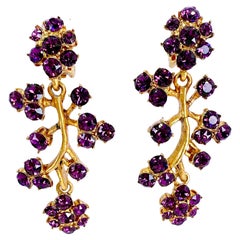 Oscar de la Renta Gold-Plated Amethyst Crystal Lilac Branch Clip Drop Earrings