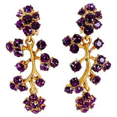 Oscar de la Renta Gold-Plated Amethyst Crystal Lilac Branch Clip Drop Earrings
