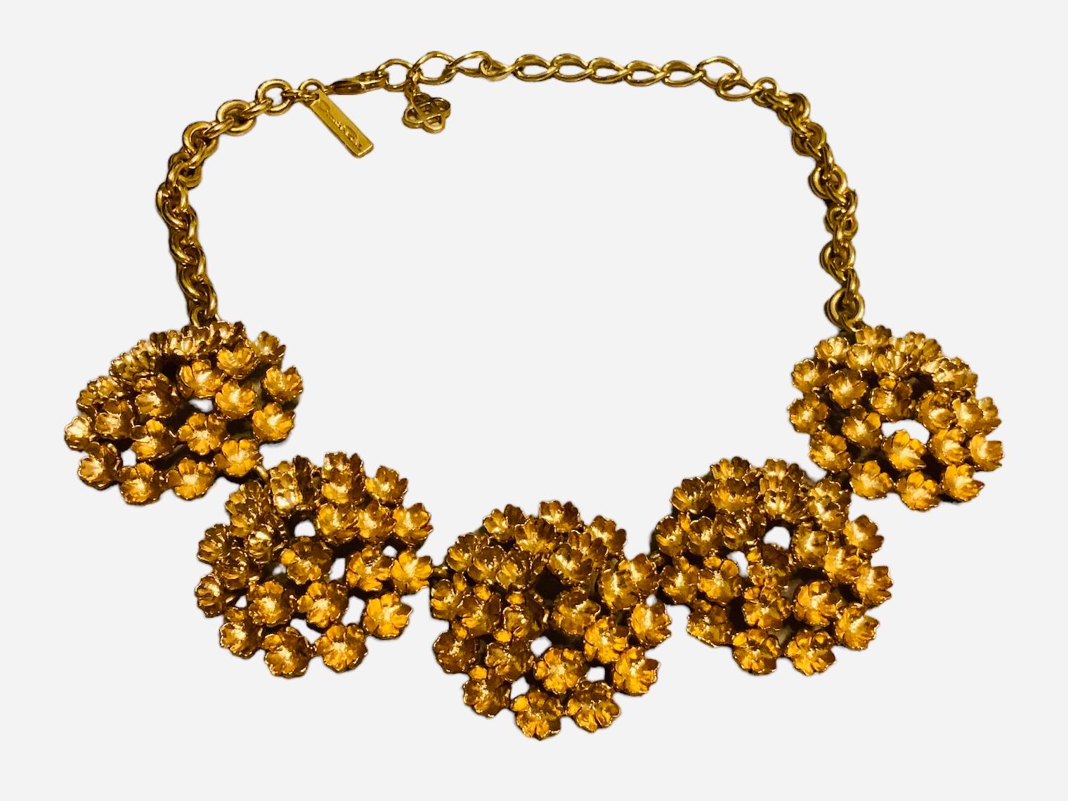 Oscar De La Renta Gold Plated Flower Necklace For Sale 1