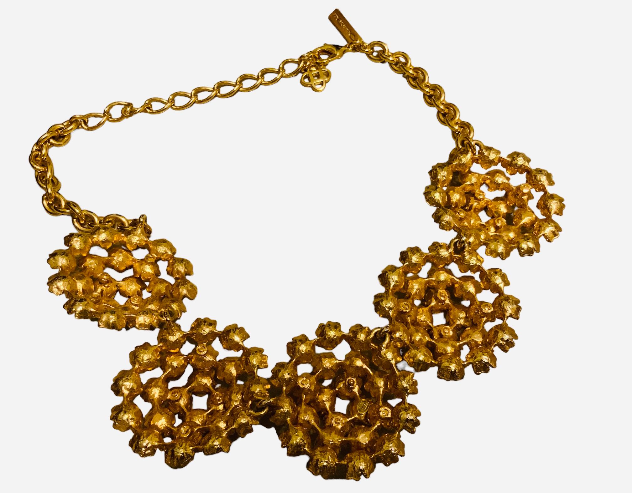 Oscar De La Renta Gold Plated Flower Necklace For Sale 2