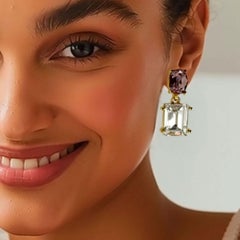 Oscar de la Renta Gold Plated Light Amethyst Crystal Rectangle Drop Post Earring