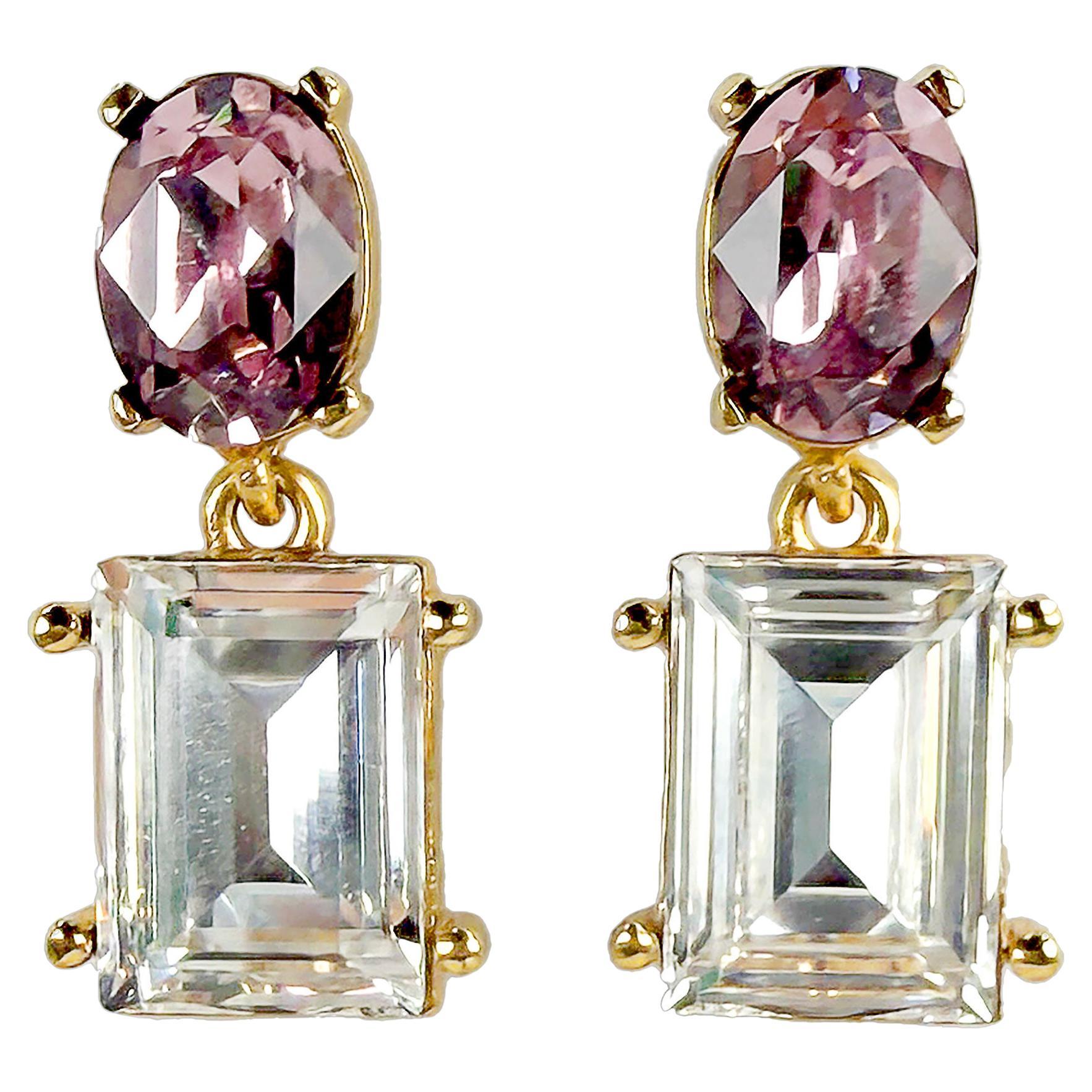 Oscar de la Renta Gold Plated Light Amethyst Crystal Rectangle Drop Post Earring