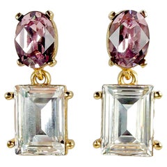 Oscar de la Renta Gold Plated Light Amethyst Crystal Rectangle Drop Post Earring