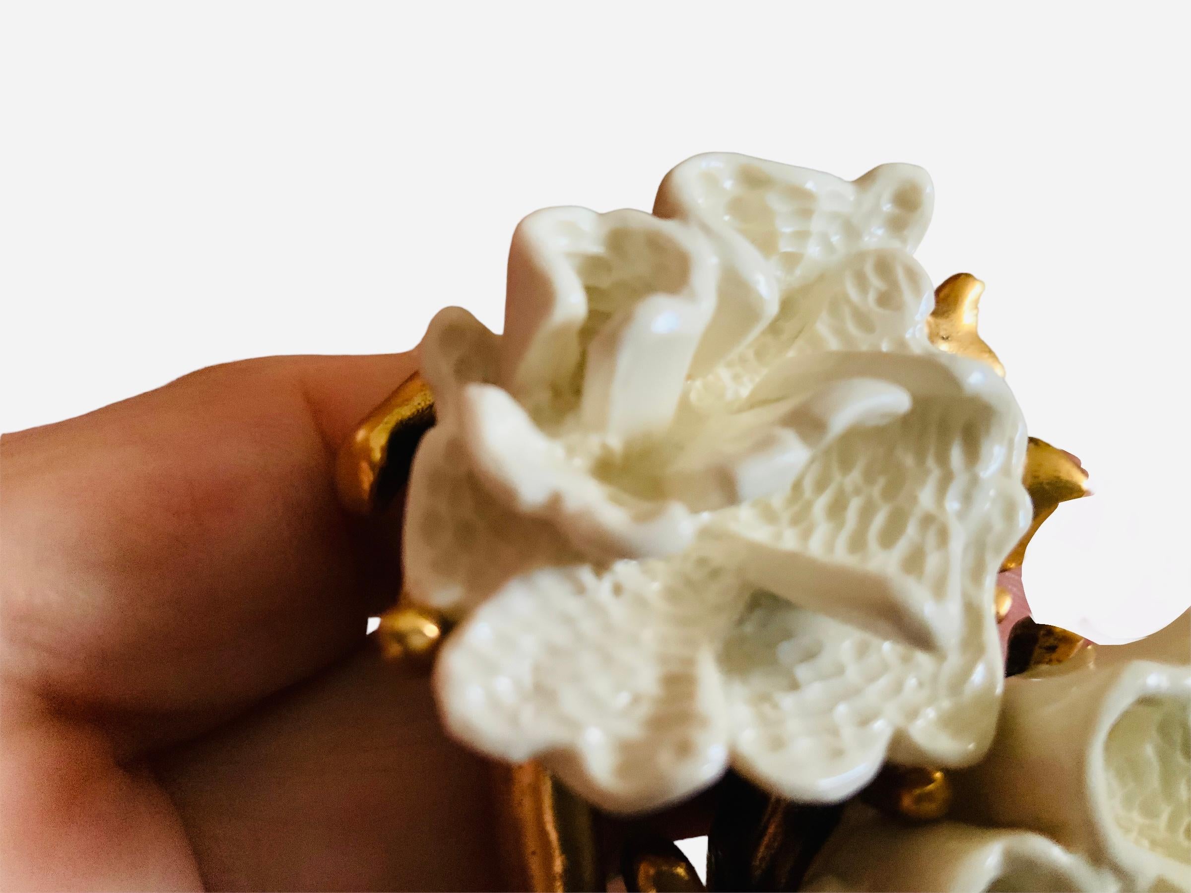 Oscar De La Renta Gold Plated Metal and White Resin Coral “Flowers” Bracelet For Sale 1
