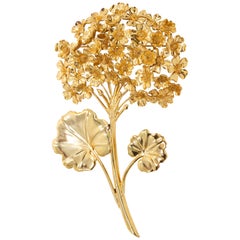 Oscar de la Renta Gold Polished Geranium Bouquet FloralPin Brooch