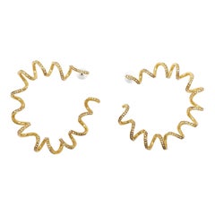 Oscar de la Renta Gold Polished Twisted Crystal Curl Hoop Earrings, Contemporary